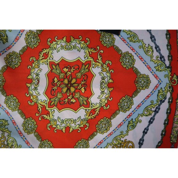 Forever 21 Women's orange/Gold Chain Print Mini Skirt Size L‎ Polyester Back Zip - Picture 7 of 12